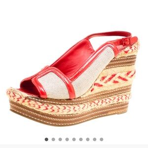 Tory Burch Red and Beige Woven Wedge